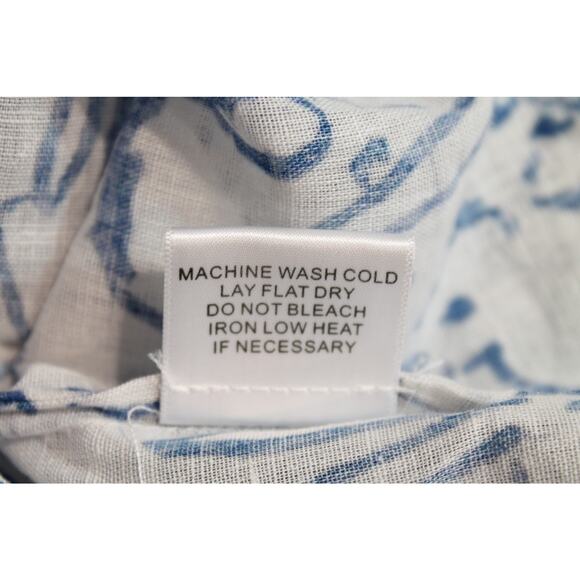 Jean-Pierre Klifa Top Womens White Blue Bunny Print Linen Blend Button Up Casual - Picture 7 of 9